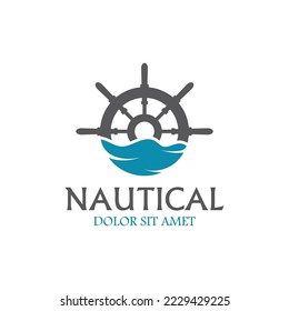 Cruise ship rudder logo design with ocean waves.