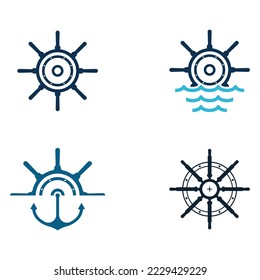 Cruise ship rudder logo design with ocean waves.