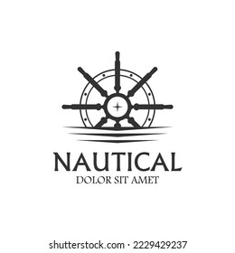 Cruise ship rudder logo design with ocean waves.