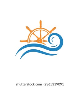 Kreuzfahrtschiff rudder Logo Design mit Meereswellen. Logo für Geschäftsleute, Segler, Segler.