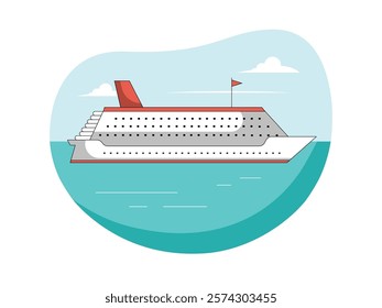 Cruise ship sailing on the sea, expensive marine transportation. Character design. Vector flat illustration