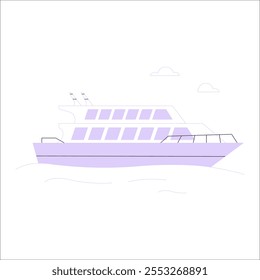 Cruise Ship Sailing On Waves In Flat Vector Illustration Symbolizing Marine Transportation, Tourism, And Luxury Travel, Isolated On White Background