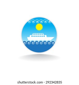 Cruise ship sailing on the waves of the sea. Journey. Vector illustration