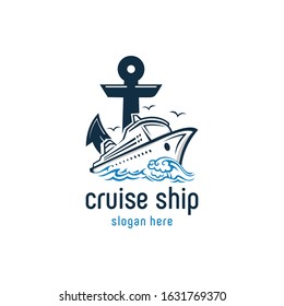 Cruise Ship Sailing Wave Ocean Abstract Illustration Vector Logo