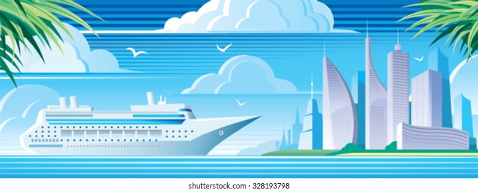 Cruise ship sails to the resort 