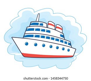 Cruise ship at sea cartoon icon