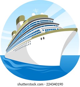 Cruise Ship Sea Holidays Vector Illustration Cartoon.