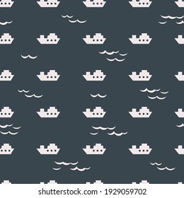 Cruise Ship in the Sea Vector Graphic Silhouette Seamless Pattern can be use for background and apparel design