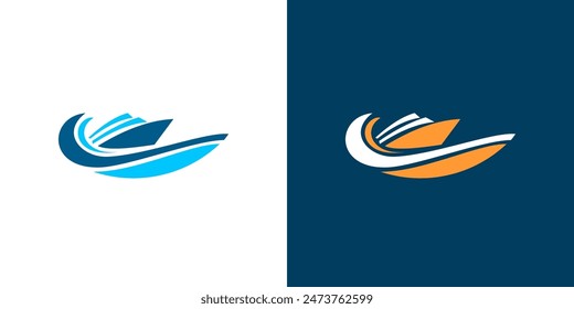 Cruise ship sea wave logo vector. Sailboat business illustration isolated