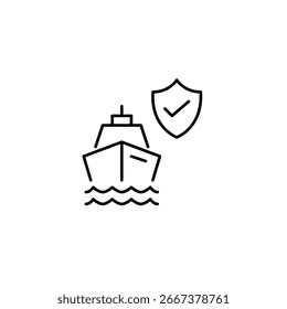 Kreuzfahrtschiff, Schild und Markierung. Genehmigte Ferien, geschützte Reise, zertifizierte Reisestandards, sichere Reise. Pixel perfekt, bearbeitbares Strichvektorsymbol