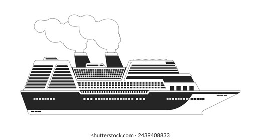 Cruise ship side black and white 2D line cartoon object. Luxury cruise liner boat isolated vector outline item. Marine transport. Ocean vessel. Nautical transport monochromatic flat spot illustration