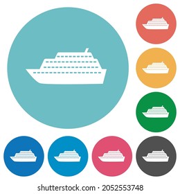 Cruise ship side view flat white icons on round color backgrounds