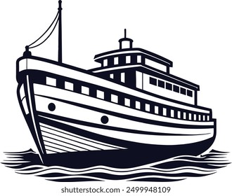 Cruise ship silhouette vector, Boat silhouette