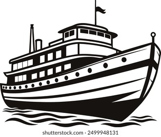 Cruise ship silhouette vector, Boat silhouette