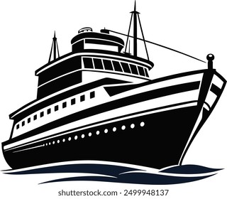 Cruise ship silhouette vector, Boat silhouette