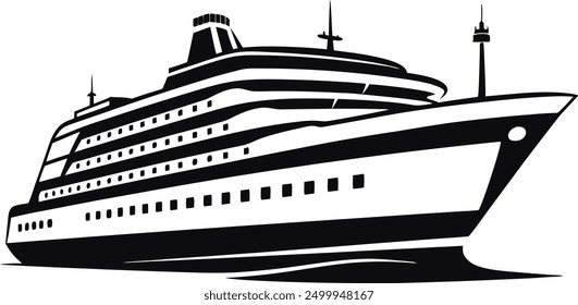 Cruise ship silhouette vector, Boat silhouette