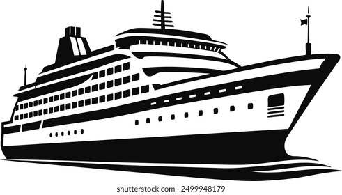 Cruise ship silhouette vector, Boat silhouette