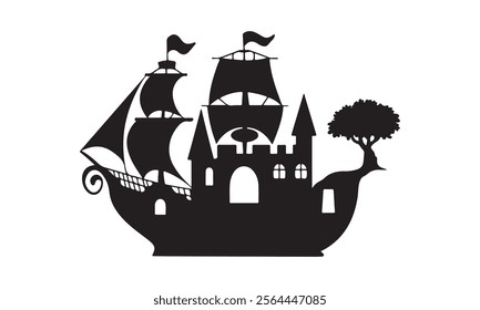 Cruise ship silhouette vector, Boat silhouette
