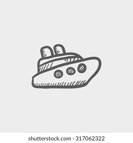 Cruise ship sketch icon for web, mobile and infographics. Hand drawn vector dark grey icon isolated on light grey background.