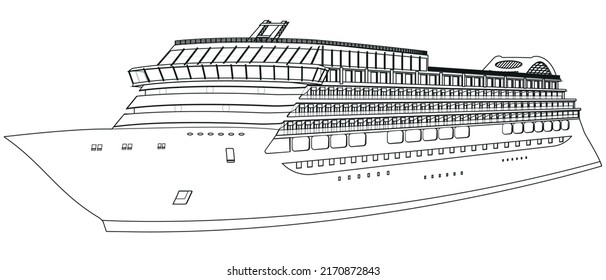 Cruise ship sketch, vector illustration isolated on white background, used for logos and banners