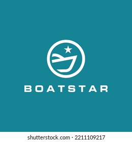Cruise Ship with Star Symbol Logo Design