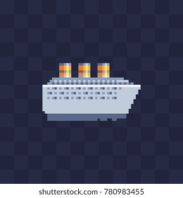 Cruise ship. Steamship icon. Pixel art. 8-bit. Game assets. Isolated  abstract vector illustration.