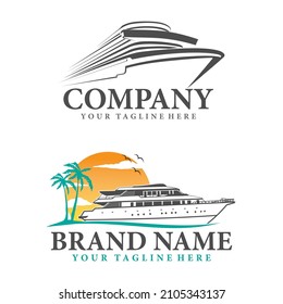 barco de crucero con logotipo de puesta de sol