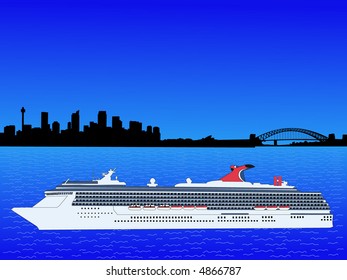 cruise ship and Sydney skyline illustration
