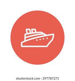 Cruise ship thin line icon for web and mobile minimalistic flat design. Vector white icon inside the red circle