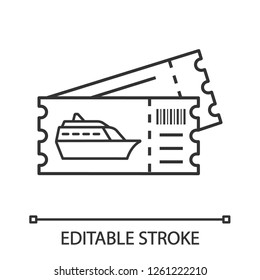 Cruise ship tickets linear icon. Shore excursions, tours tickets. Thin line illustration. Ocean liner, boat boarding pass. Contour symbol. Vector isolated outline drawing. Editable stroke