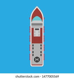 Cruise ship top view vector flat icon. Ocean boat travel journey transport. Sea luxury blue vessel vacation. Summer large liner cartoon