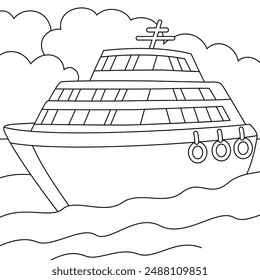 Cruise Ship, transportation, vehicle, outline coloring page for kids 