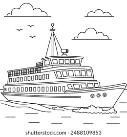 Cruise Ship, transportation, vehicle, outline coloring page for kids 