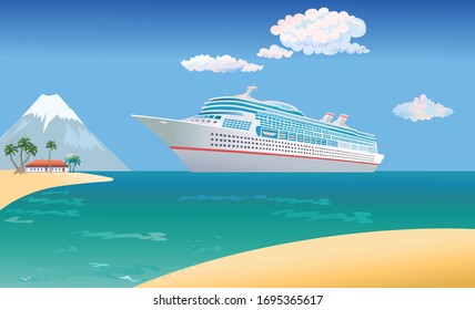 Viaje marítimo de vacaciones en cruceros. Buque de línea de crucero flotando en el mar, buque de línea de pasajeros de lujo