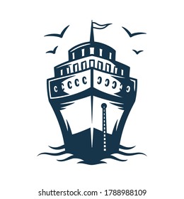 Cruise ship vacation, sea travel transport. Vector marine nautical illustration for logo design