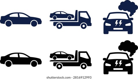 Cruise Ship Vector Icon Set with Stylized Face Bow and Waves