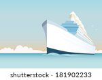 Cruise Ship vector Illustration. Retro styled white cruise ship on the ocean.