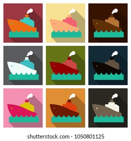 Cruise Ship vector Illustration. Retro styled cruise ship on the ocean.