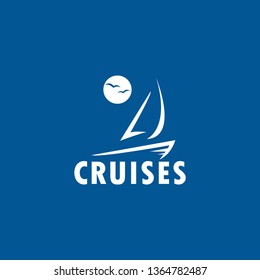 cruise ship vector logo, with the form of an elegant cruise ship and sun and bird birds. abstract, modern, minimalist, unique