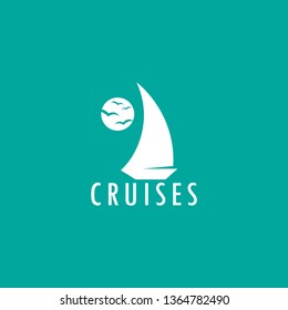 cruise ship vector logo, with the form of cruise ships and sun and bird birds. abstract, modern, minimalist, unique