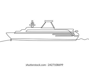 Cruise ship vector. One line art drawing. Continuous single line art.