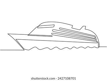 Kreuzfahrtschiff-Vektor. Ein-Linien-Kunstzeichnung. Kontinuierliche Einzelzeilengrafik.