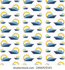 Kreuzfahrtschiff, Vektorgrafik, nahtlos wiederholt, Muster, Hintergrund