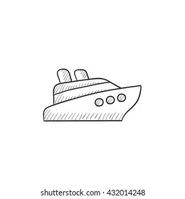 Icono de esbozo vectorial de crucero aislado en el fondo. Icono de barco de crucero dibujado a mano. Icono de esbozo de crucero para infografía, sitio web o aplicación.