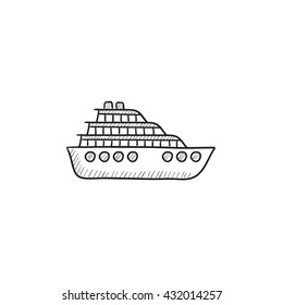 Cruise ship vector sketch icon isolated on background. Hand drawn Cruise ship icon. Cruise ship sketch icon for infographic, website or app.