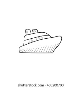 Cruise ship vector sketch icon isolated on background. Hand drawn Cruise ship icon. Cruise ship sketch icon for infographic, website or app.
