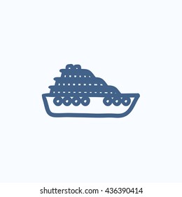 Icono de esbozo vectorial de crucero aislado en el fondo. Icono de barco de crucero dibujado a mano. Icono de esbozo de crucero para infografía, sitio web o aplicación.