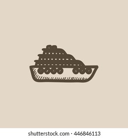 Cruise ship vector sketch icon isolated on background. Hand drawn Cruise ship icon. Cruise ship sketch icon for infographic, website or app.
