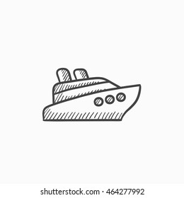 Ícone de esboço vetorial de navio de cruzeiro isolado no plano de fundo. Ícone de cruzeiro desenhado à mão. Ícone de esboço de navio de cruzeiro para infográfico, site ou aplicativo.