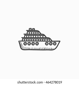 Cruise Ship Vector Sketch Icon Isolated On Background. Hand Drawn Cruise Ship Icon. Cruise Ship Sketch Icon For Infographic, Website Or App.